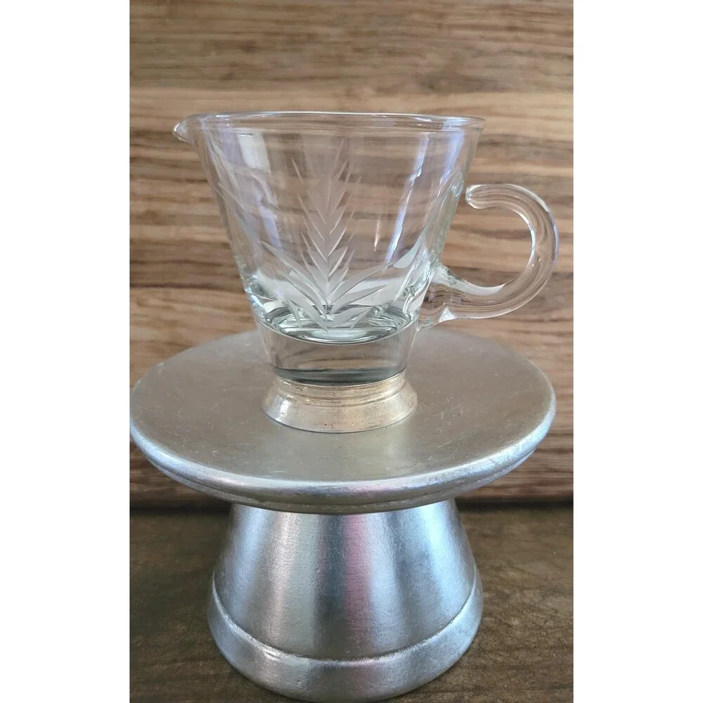 Webster Sterling Silver Plated Art Deco Etched Wheat Glass Creamer - 1950s